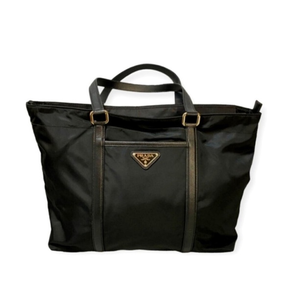 Prada Handbags - Authentic Prada Tessuto Nylon Tote Bag | Black Triangle Logo | Lampo Zipper